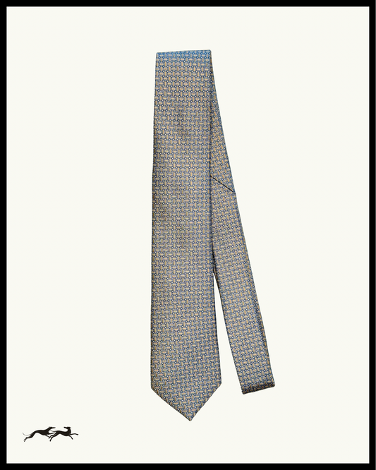 Beige Blauwe Zijden Das