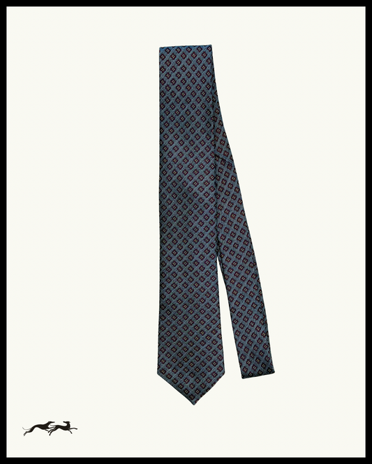 Blue Silk Tie With Red Pattern